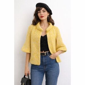 Stephen Meadows California Vintage Midcentury Boucle Knit Jacket Buttery Yellow